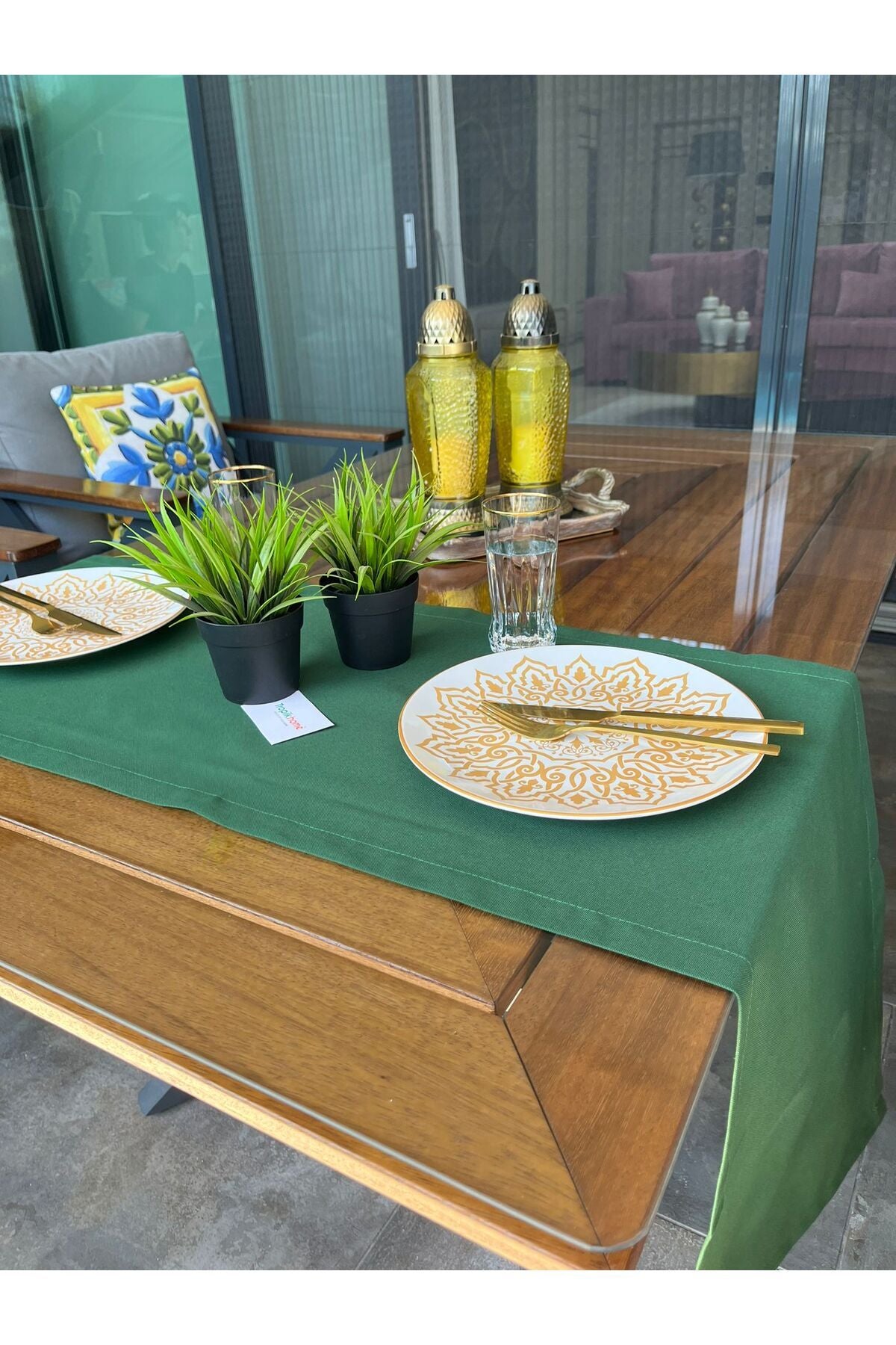 Tropikhome Pamuklu Su Geçirmez Yeşil 40 x 140 Runner — Yeşil