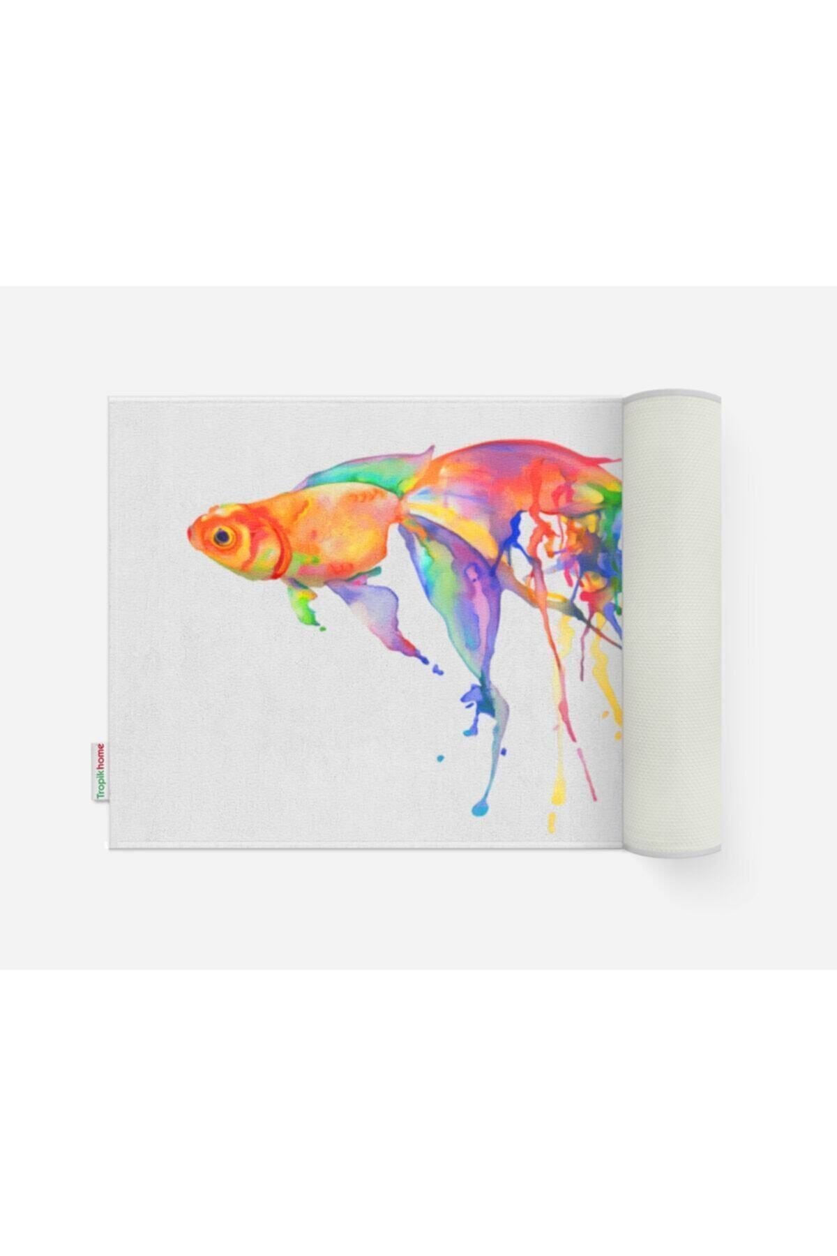 Tropikhome Kaymaz Tabanlı Dijital Baskılı 50x80cm Püsküllü Banyo Paspası — Gold Fish