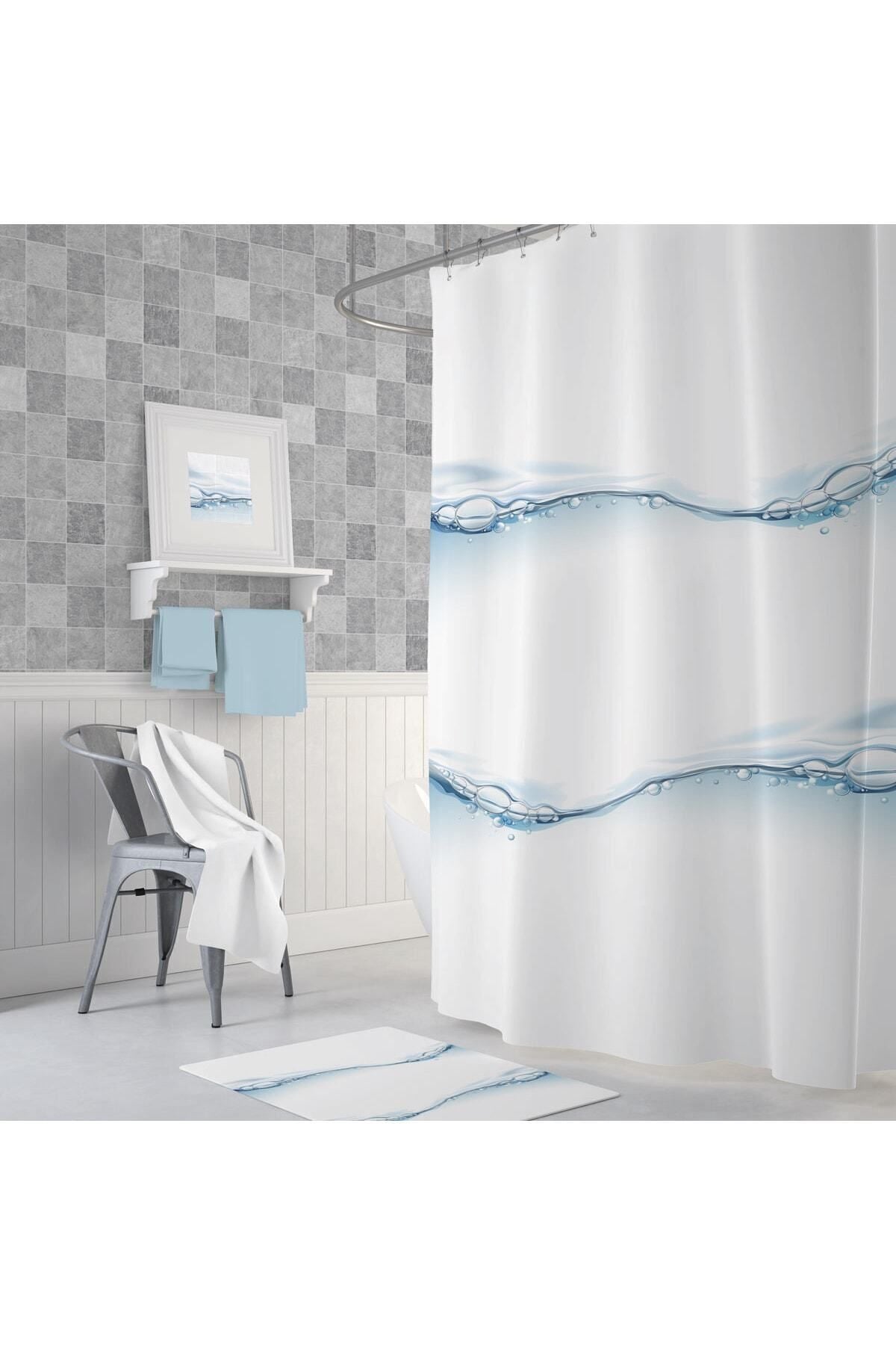 Tropikhome 180 x 200 Çok Renkli Su Damlası Desenli Banyo Perdesi — Çok Renkli