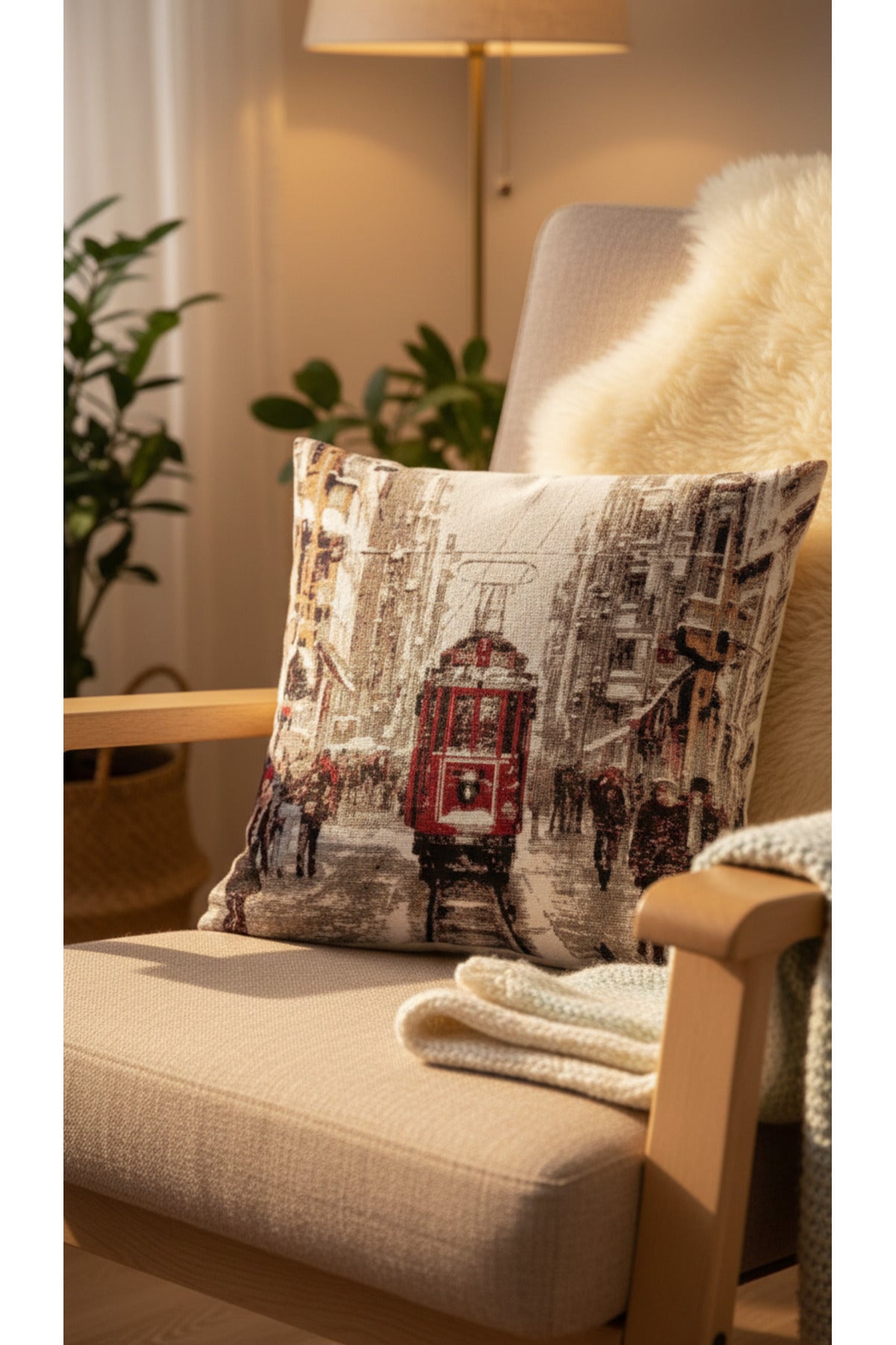 Tropikhome ST-9 Kırsal Ev Desenli 45 x 45 Cm Çift Taraflı Goblen Dokuma Kırlent Kılıfı — Çok Renkli