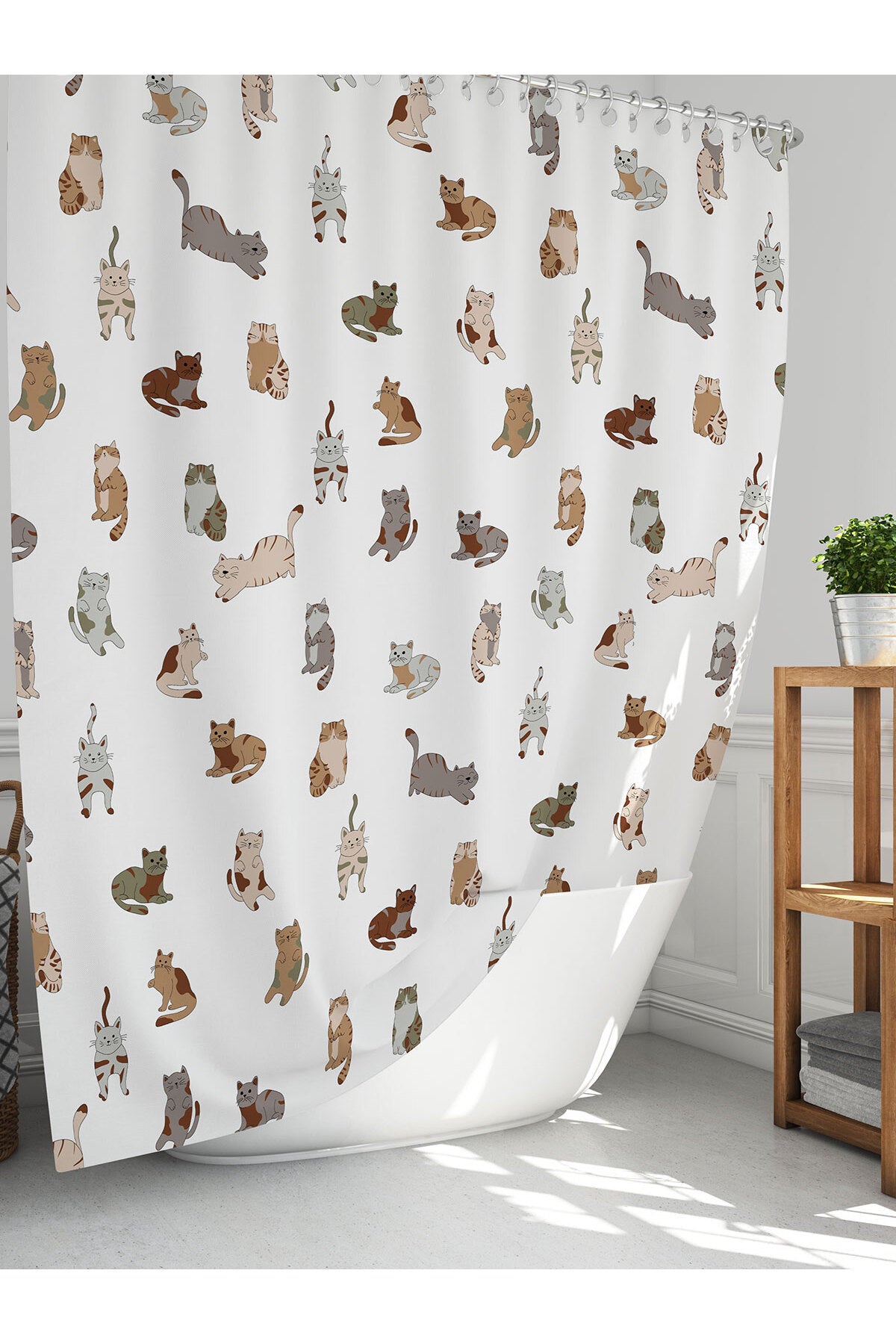 Tropikhome 180 x 200 Çok Renkli Kedi Desenli Banyo Perdesi — Çok Renkli