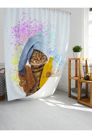 Tropikhome 180 x 200 Çok Renkli Kedi Desenli Banyo Perdesi — Çok Renkli
