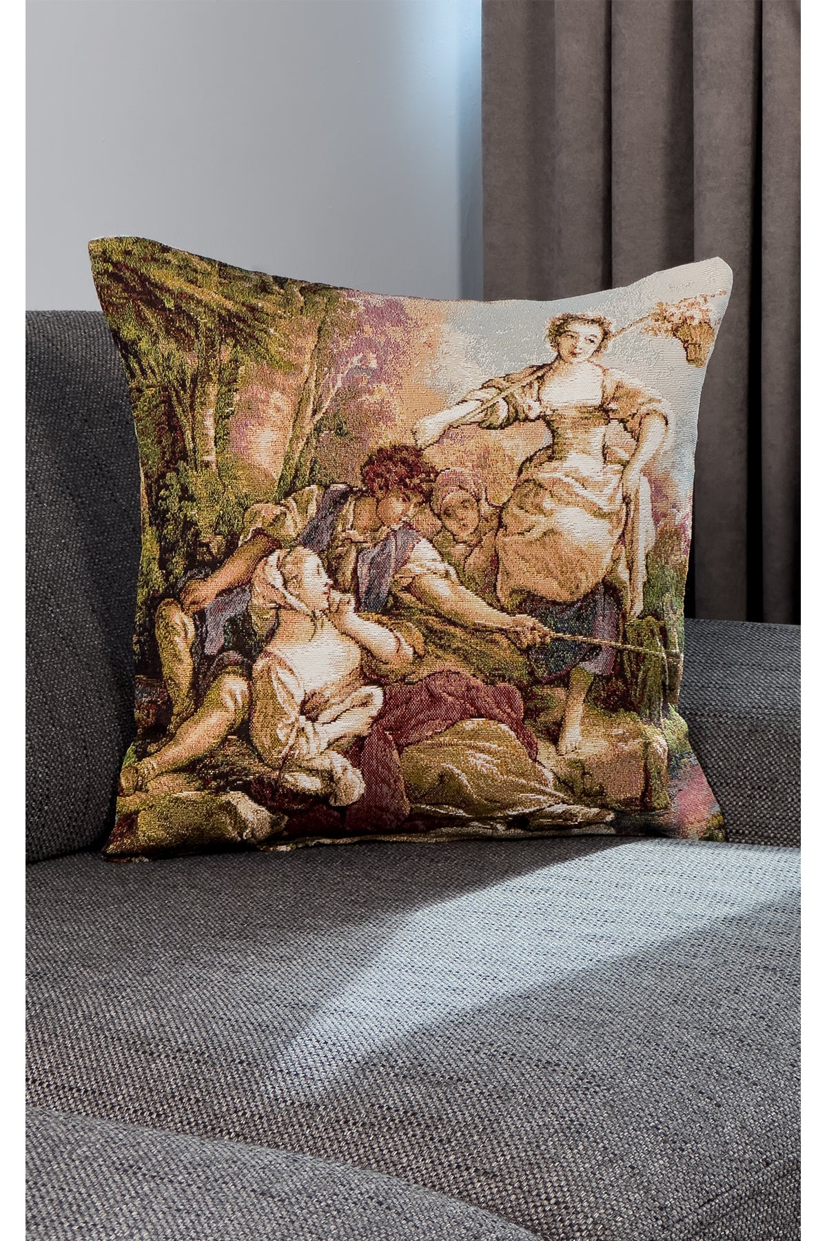Tropikhome ST-9 Kırsal Ev Desenli 45 x 45 Cm Çift Taraflı Goblen Dokuma Kırlent Kılıfı — Çok Renkli