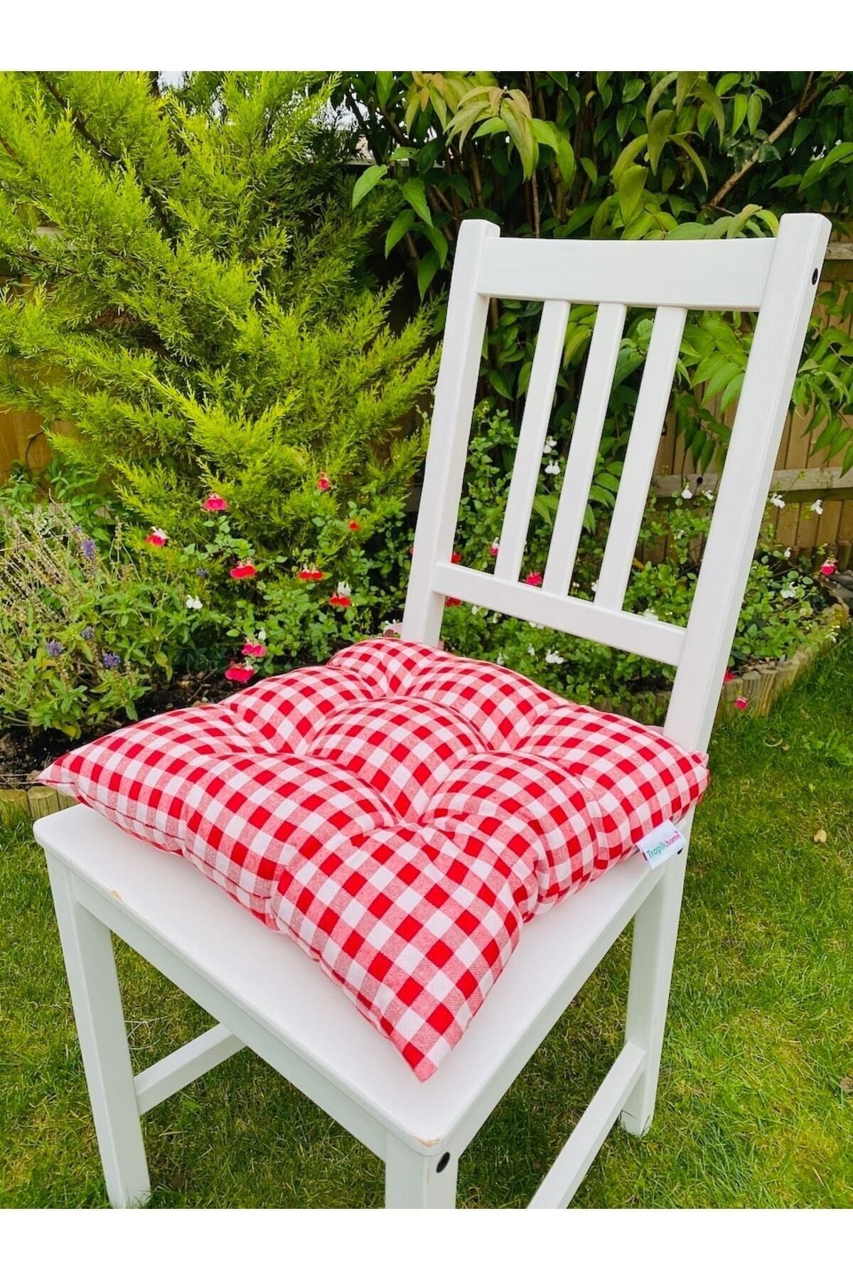 Tropikhome Ekoseli Gri 40 x 40 Pofuduk Silikon Dolgulu Sandalye Minderi — 40 x 40