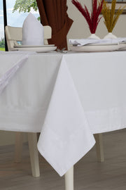Tropikhome 160 x 220 + 8 Peçete Beyaz Pamuklu 9 Parça Masa Örtüsü Seti  — Beyaz