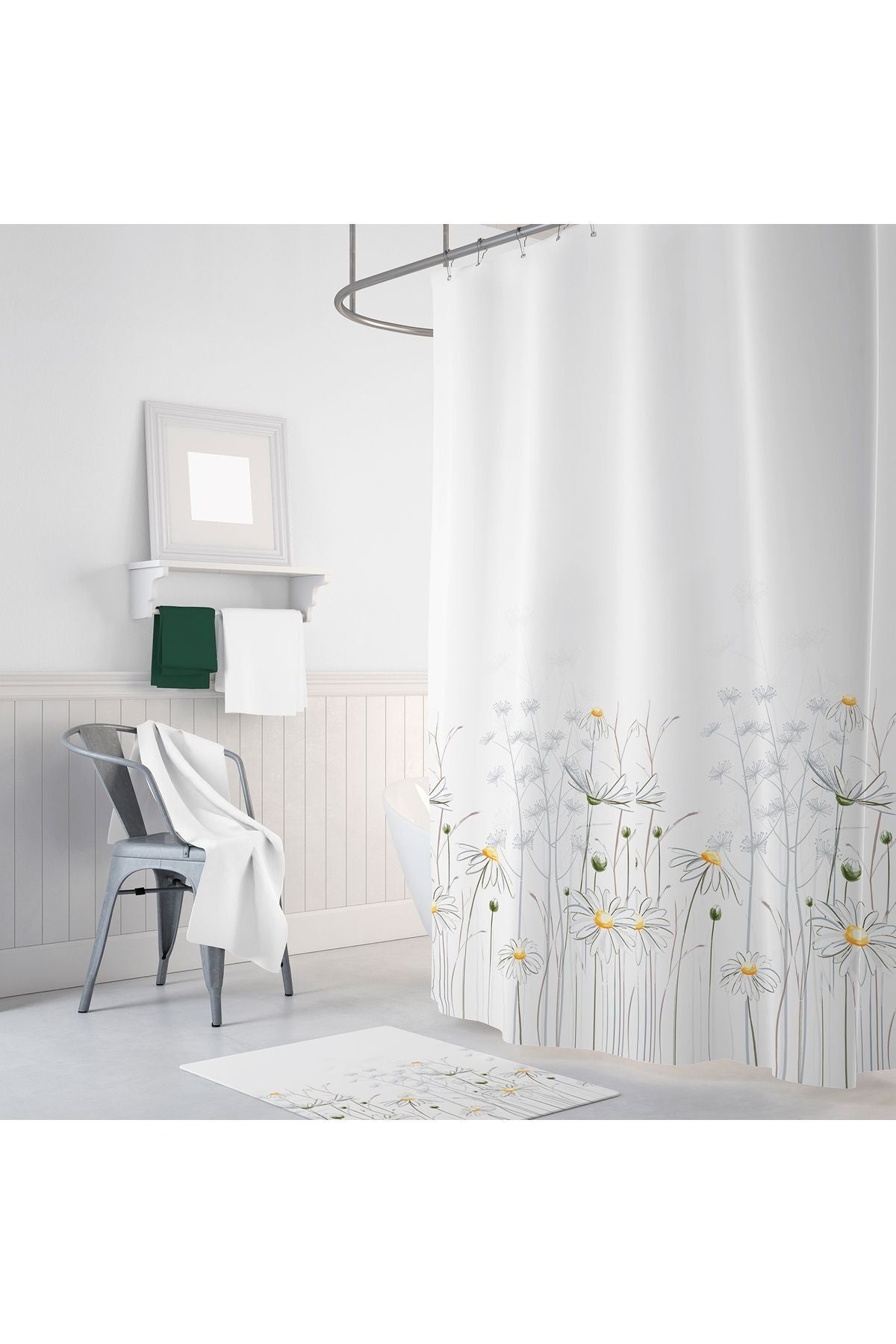 Tropikhome 120 X 200 (Çift Kanat) Çok Renkli Papatya Desen Banyo Perdesi — Çok Renkli