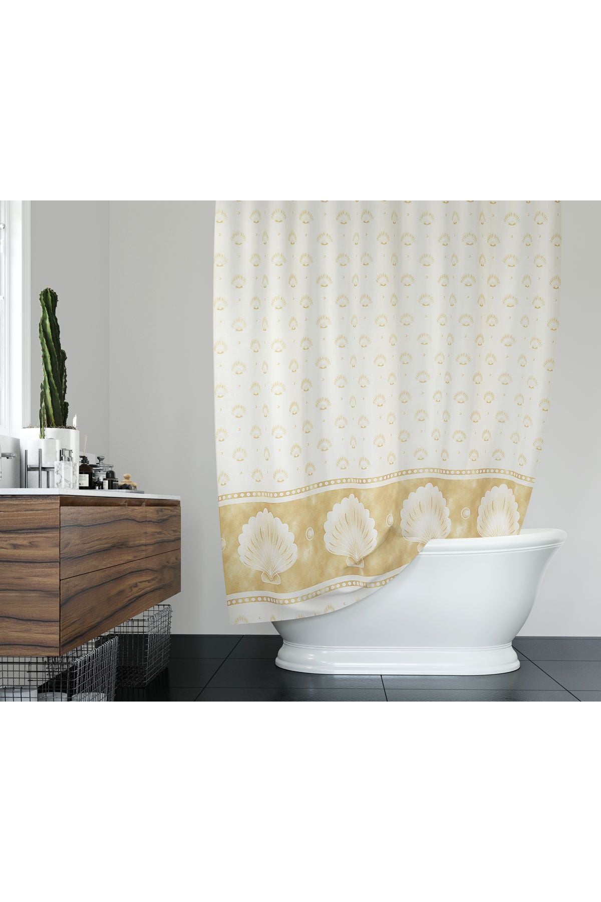 Tropikhome 120 X 200 (Çift Kanat) Kahverengi Midye Kabuğu Desenli Banyo Perdesi — Kahverengi