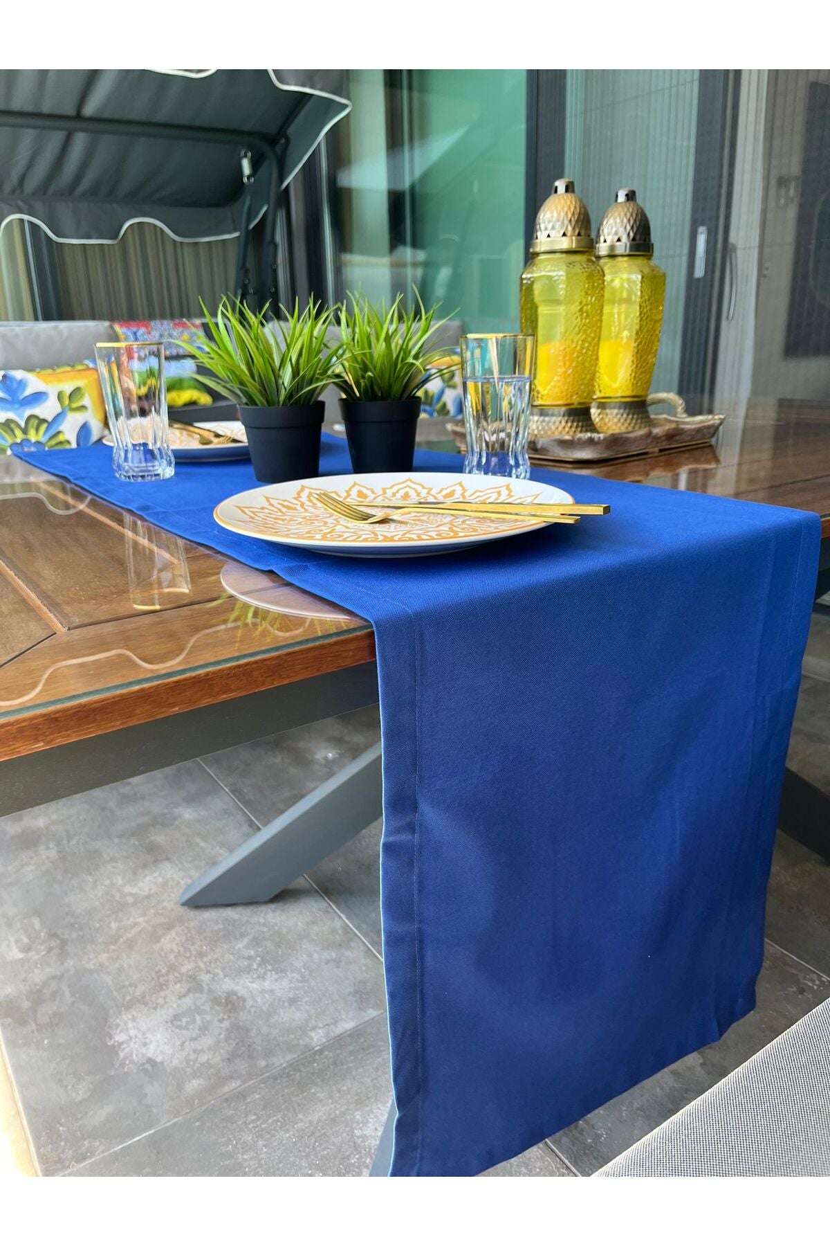 Tropikhome Pamuklu Su Geçirmez Mavi 40 x 140 Runner — Mavi
