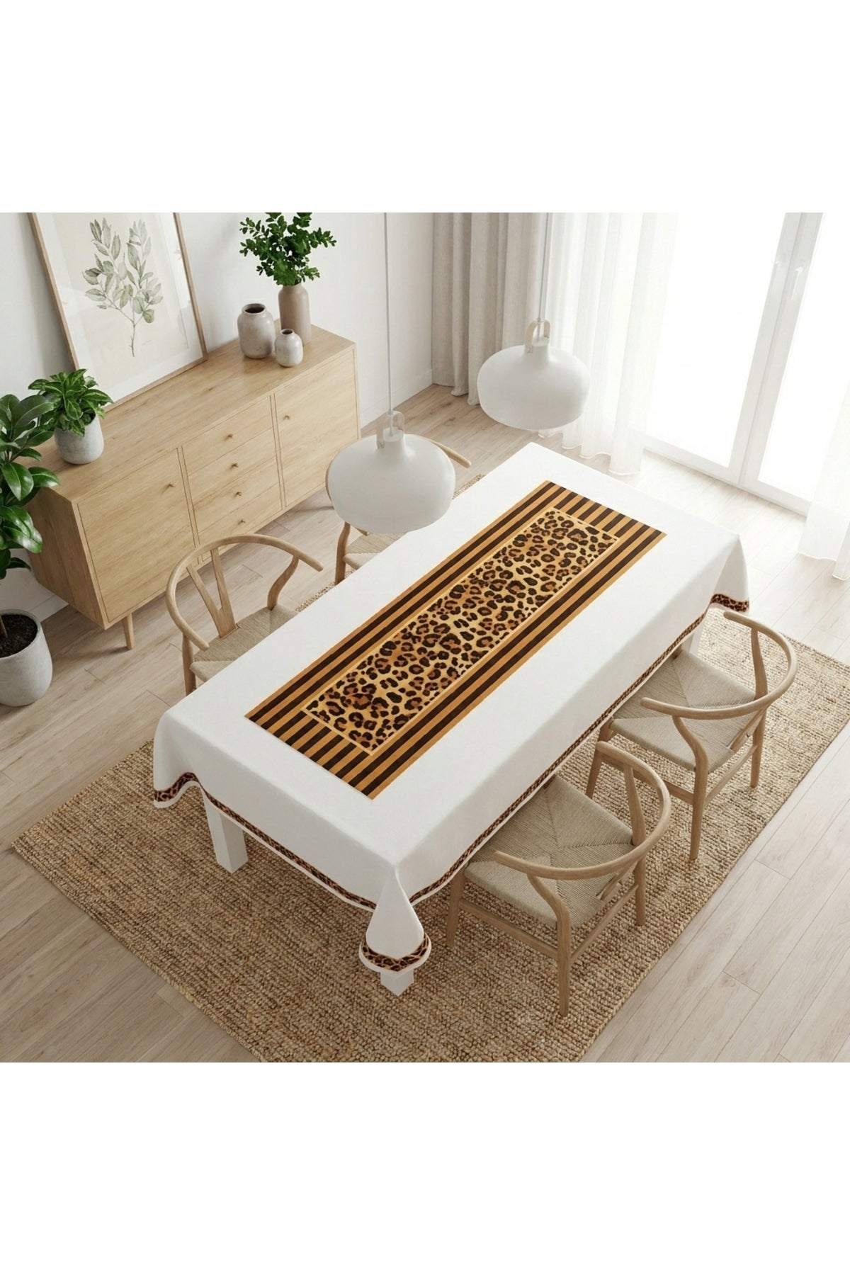 Tropikhome 150 x 220 Leopar Desenli Solma Yapmaz Dijital Baskılı Dertsiz Masa Örtüsü — Kahverengi