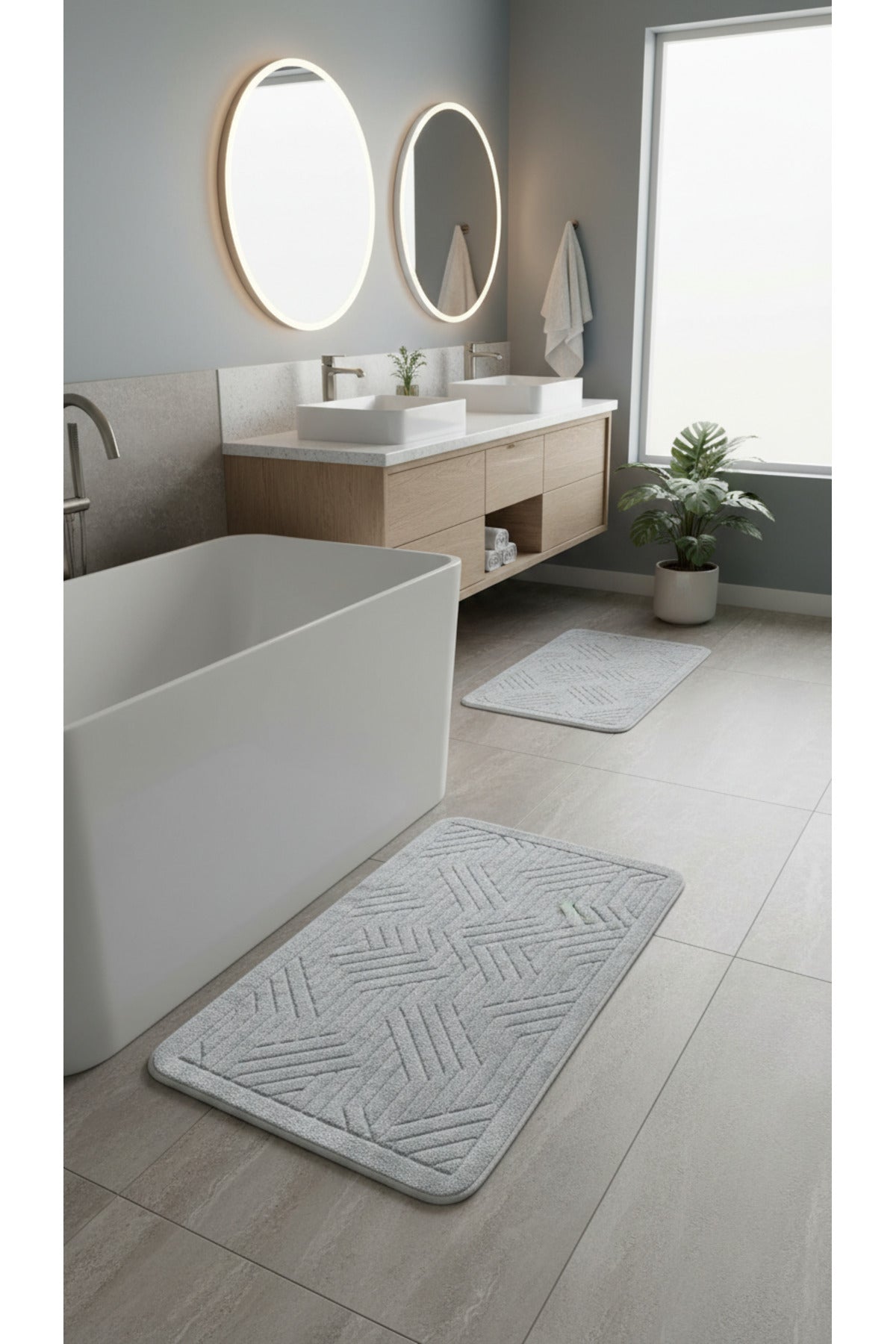 Tropikhome 60x100 ve 50x60cm 2 Parçalı Pamuk Gri Banyo Paspası — Tina