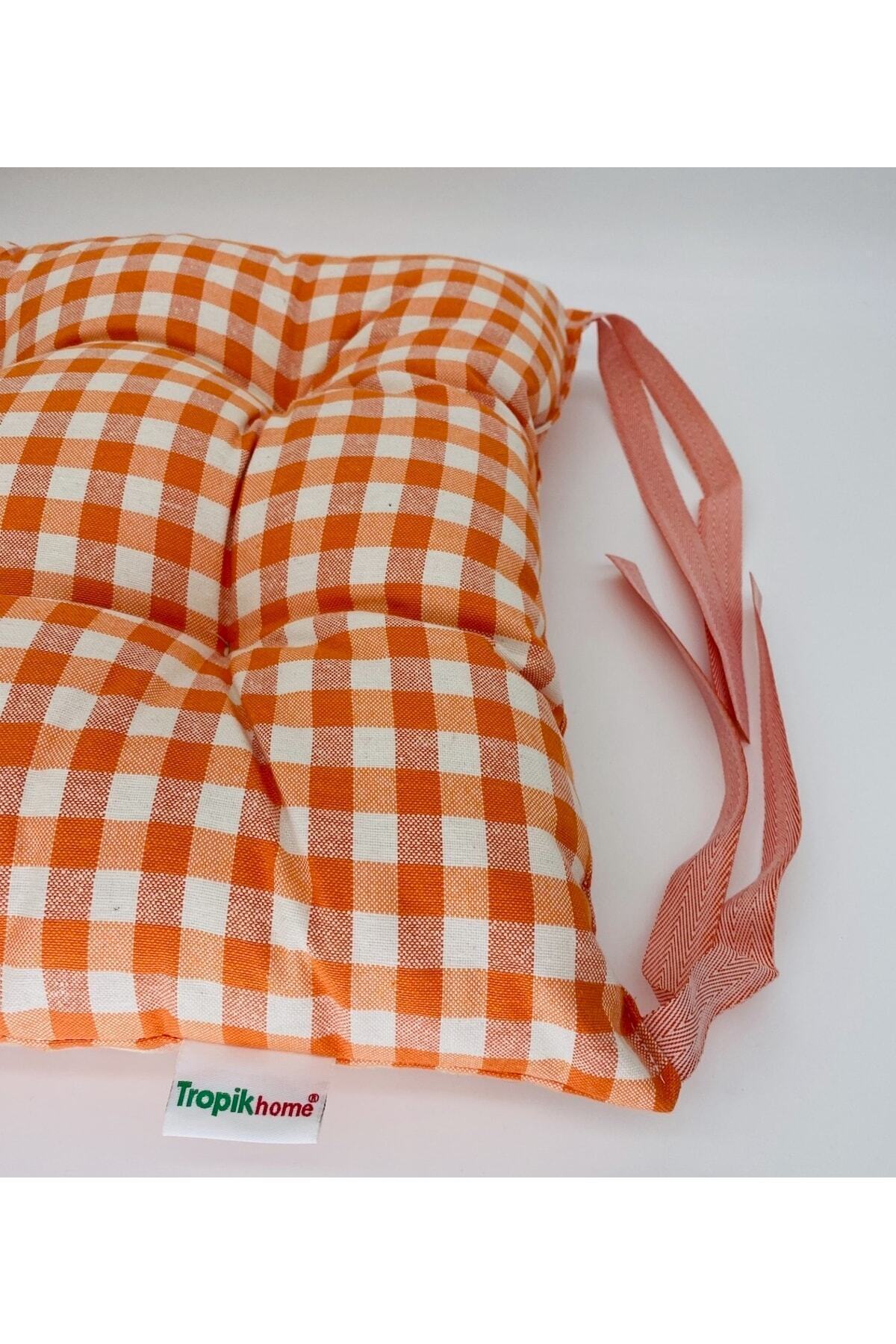 Tropikhome Ekoseli Gri 40 x 40 Pofuduk Silikon Dolgulu Sandalye Minderi — 40 x 40