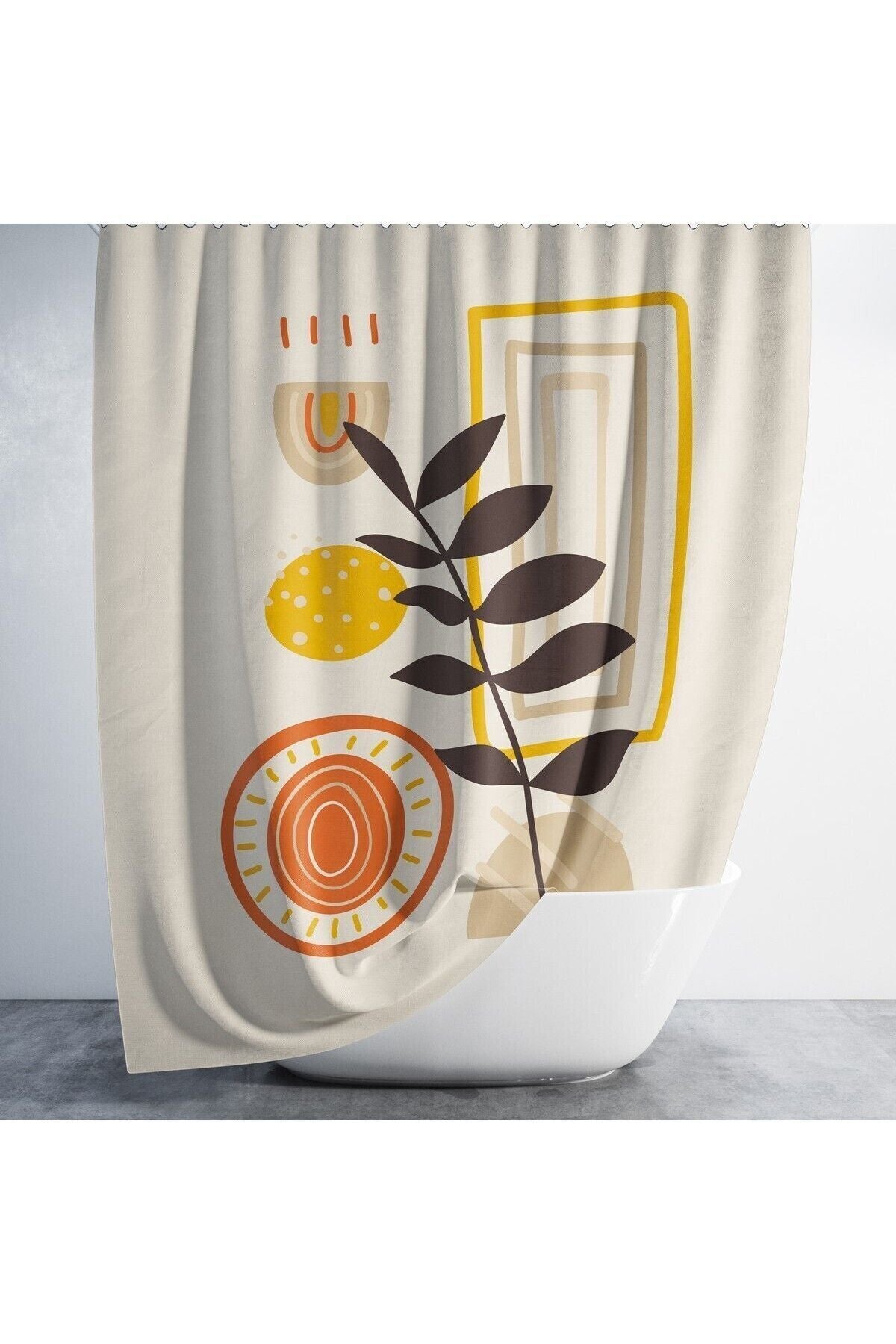 Tropikhome 180 x 200 Bej Boho Modern Desen Banyo Perdesi — Bej