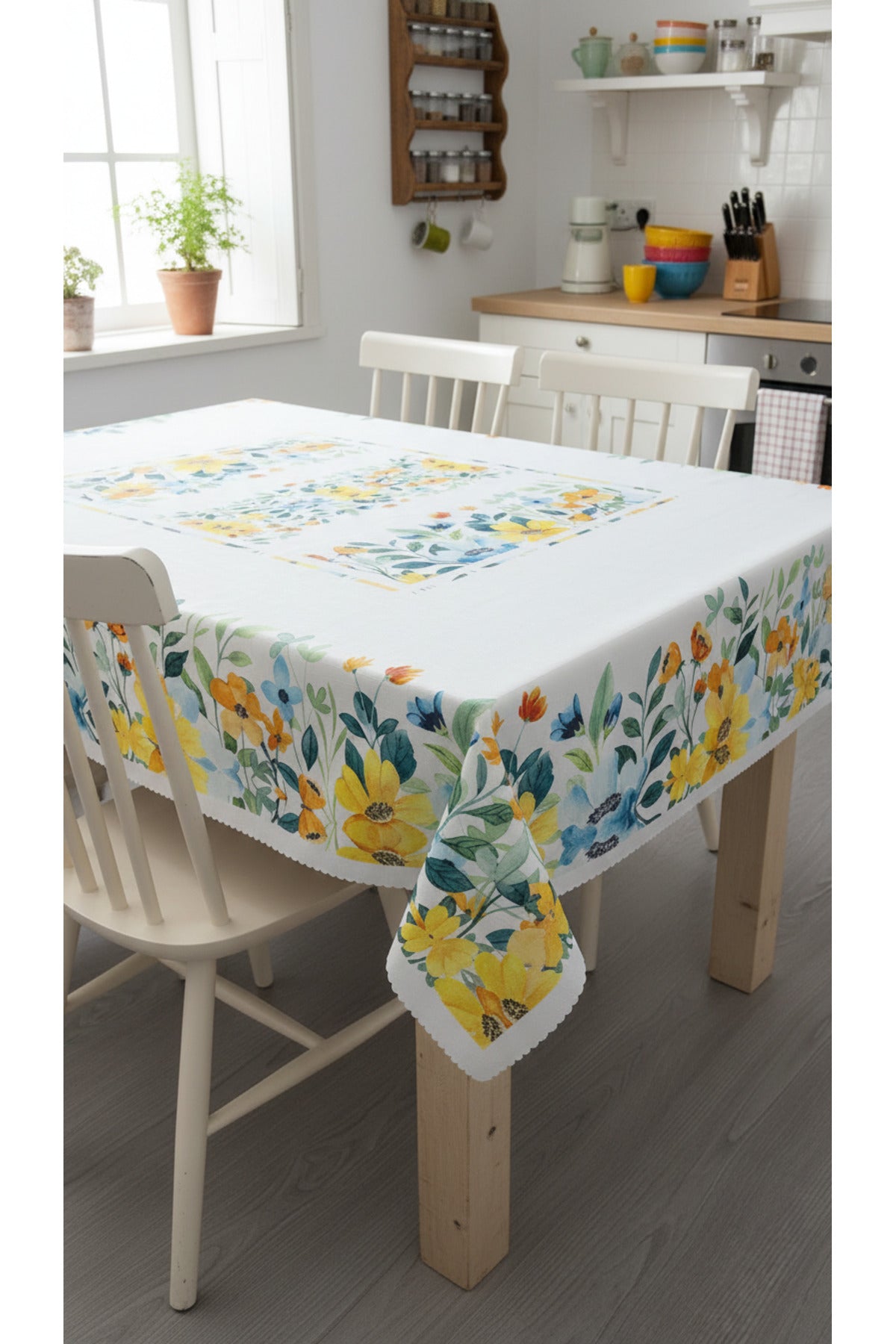 Tropikhome 140 x 180 Çiçek Bahçesi Desenli Solma Yapmaz Dijital Baskılı Dertsiz Masa Örtüsü — Çok Renkli