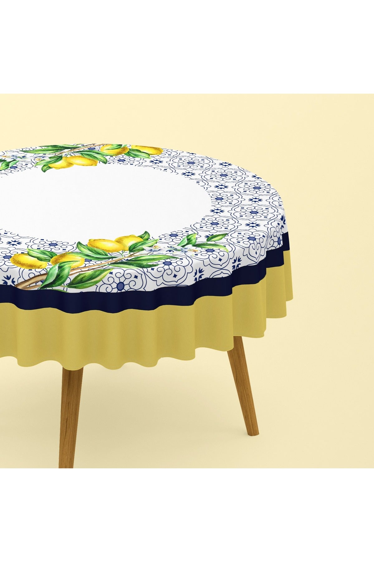 Tropikhome 150 x 220 Limon Desenli Solma Yapmaz Dijital Baskılı Dertsiz Masa Örtüsü — Sarı