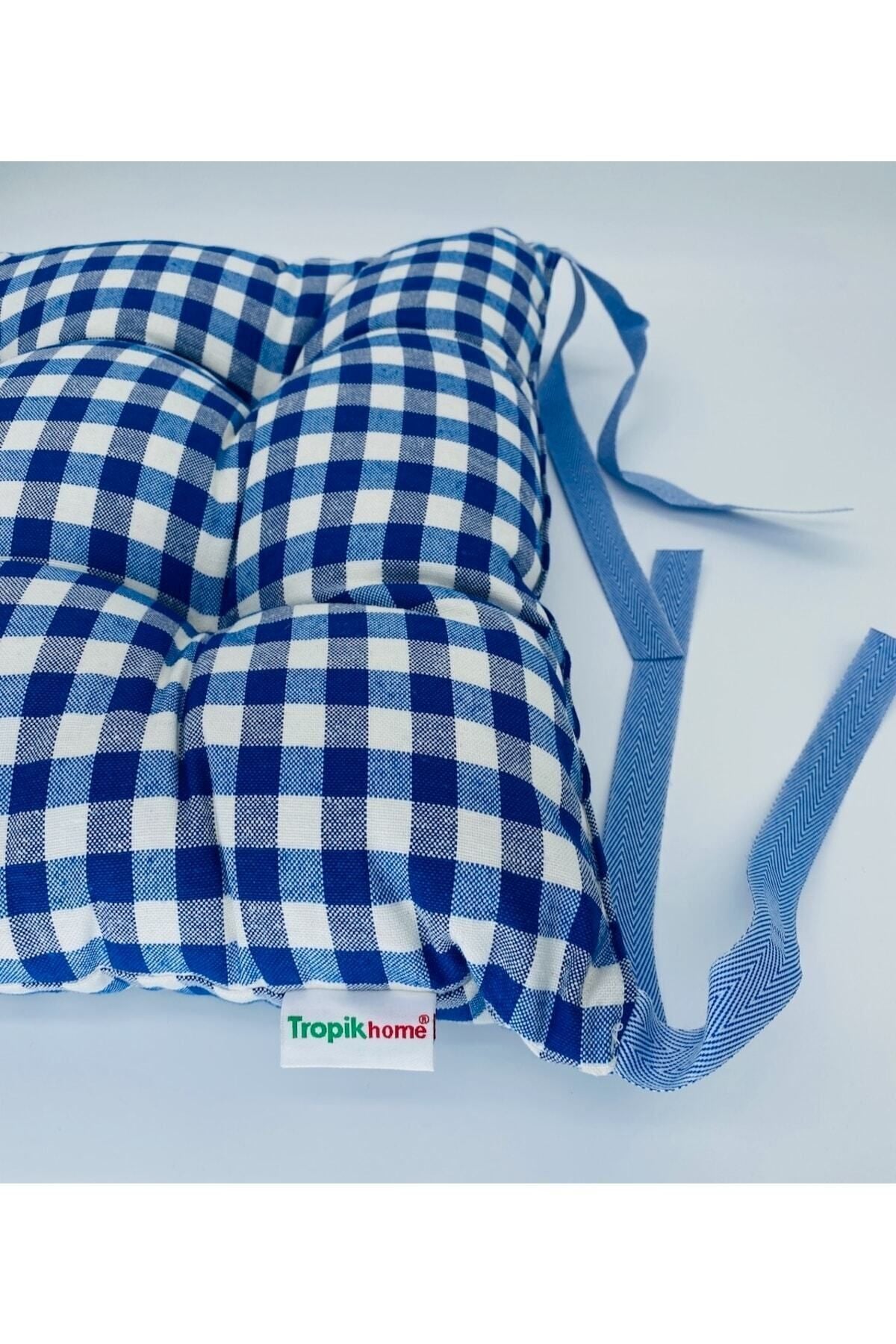 Tropikhome Ekoseli Gri 40 x 40 Pofuduk Silikon Dolgulu Sandalye Minderi — 40 x 40