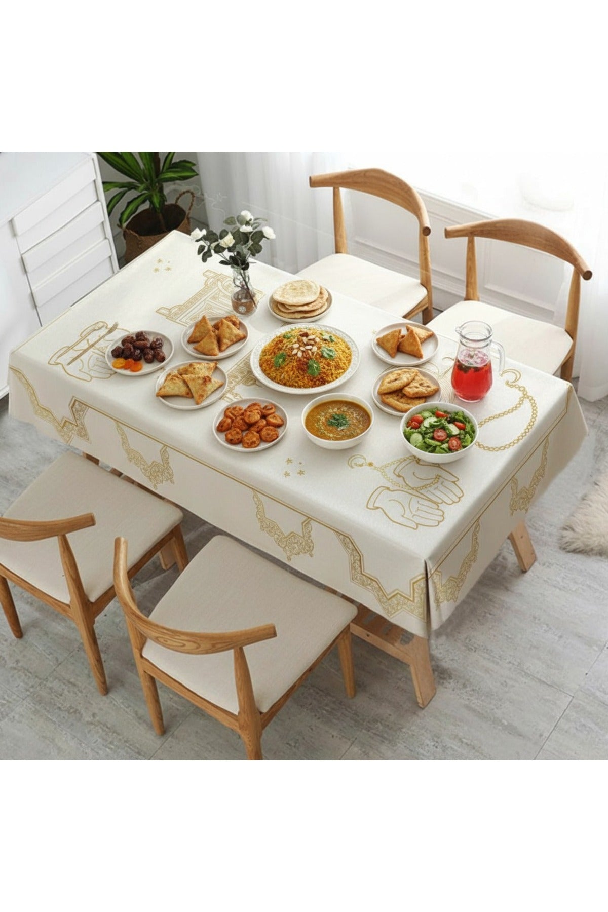 Tropikhome 150 x 220 Çok Renkli Ramazan Temalı Dijital Baskılı Dertsiz Leke Tutmaz Masa Örtüsü — Çok Renkli
