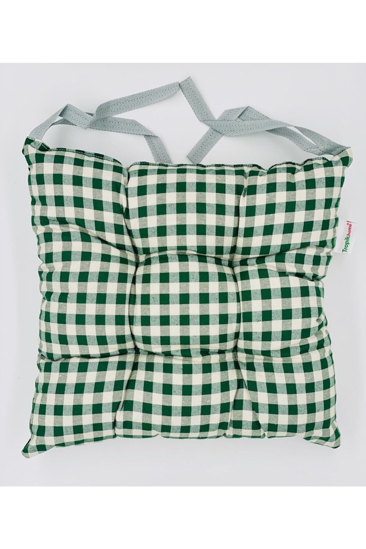 Tropikhome Ekoseli Gri 40 x 40 Pofuduk Silikon Dolgulu Sandalye Minderi — 40 x 40