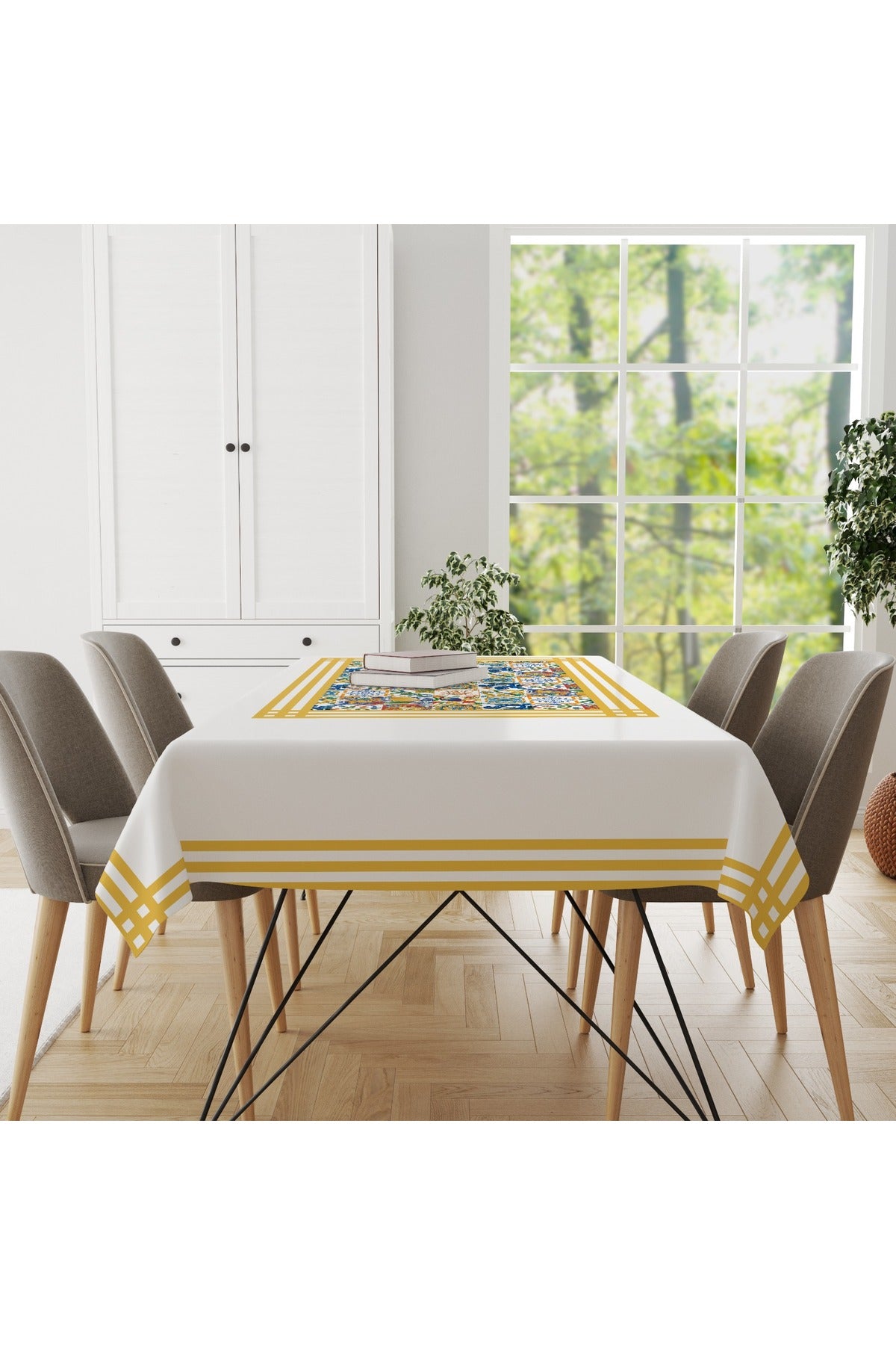 Tropikhome 150 x 220 Turunç Etnik Limon Desenli Solma Yapmaz Dijital Baskılı Dertsiz Masa Örtüsü — Çok Renkli
