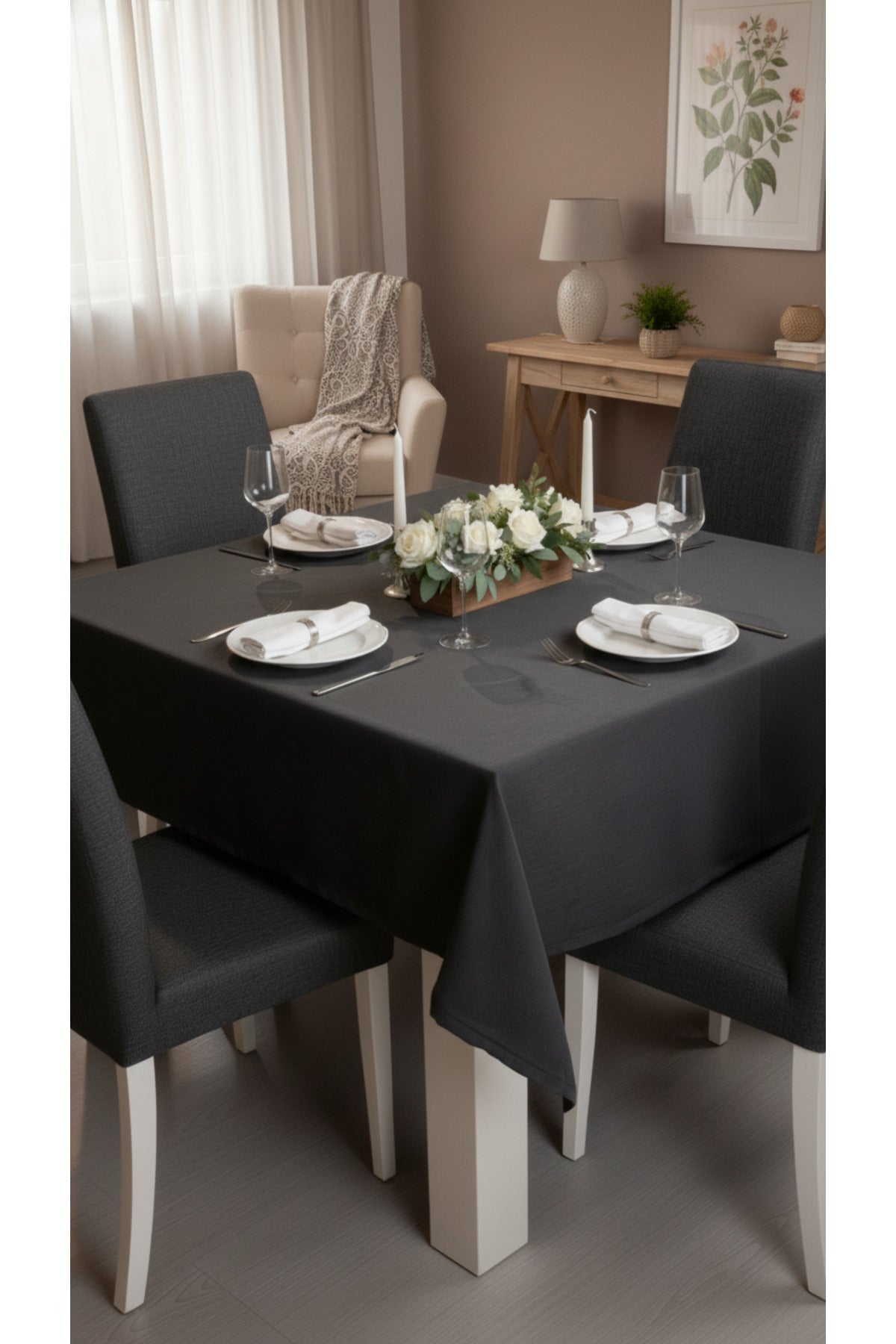 Tropikhome 150 x 220 Siyah Dertsiz Leke Tutmaz Günlük Masa Örtüsü — Siyah