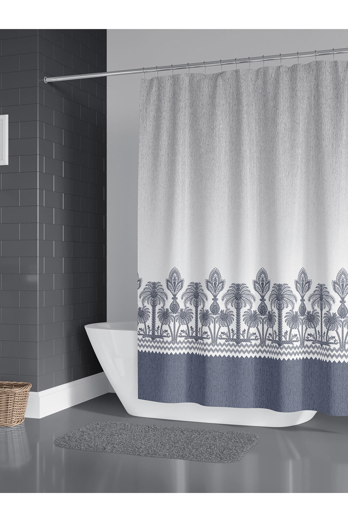 Tropikhome 180 x 200 Gri Palmiye Desenli Banyo Perdesi — Gri