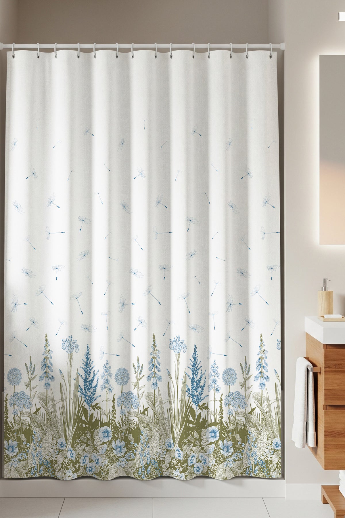 Tropikhome 120 X 200 (Çift Kanat) Çok Renkli Kır Desenli Banyo Perdesi — Çok Renkli