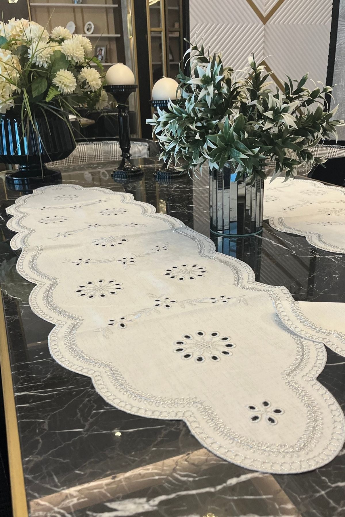 Tropikhome Göz Boncuğu Gümüş 40 x 140*1 adet + 40 x 110*2 adet + 40 x 40*2 adet 5 Parçalı Sunum Yemek Seti — Gümüş