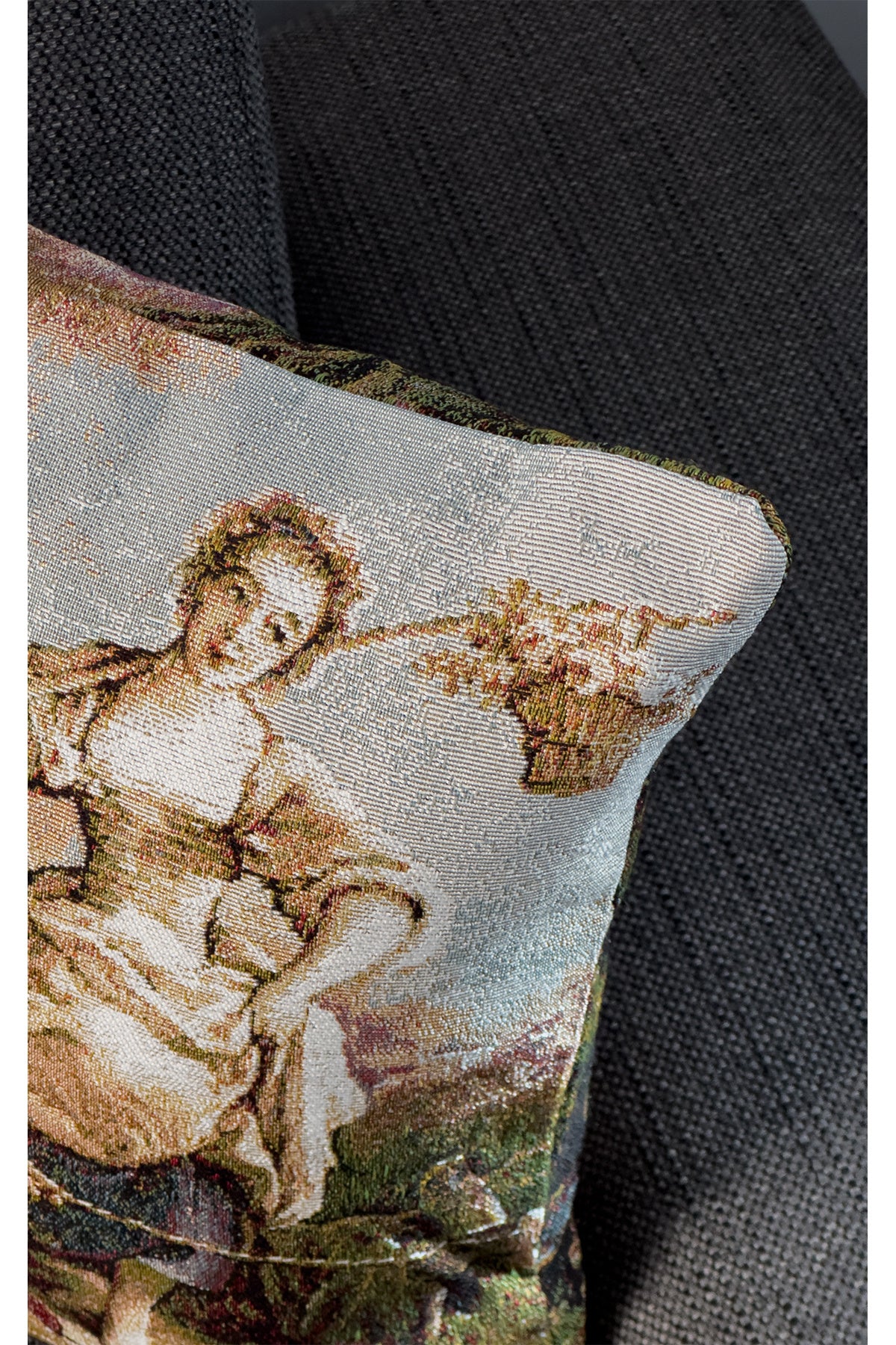 Tropikhome ST-9 Kırsal Ev Desenli 45 x 45 Cm Çift Taraflı Goblen Dokuma Kırlent Kılıfı — Çok Renkli