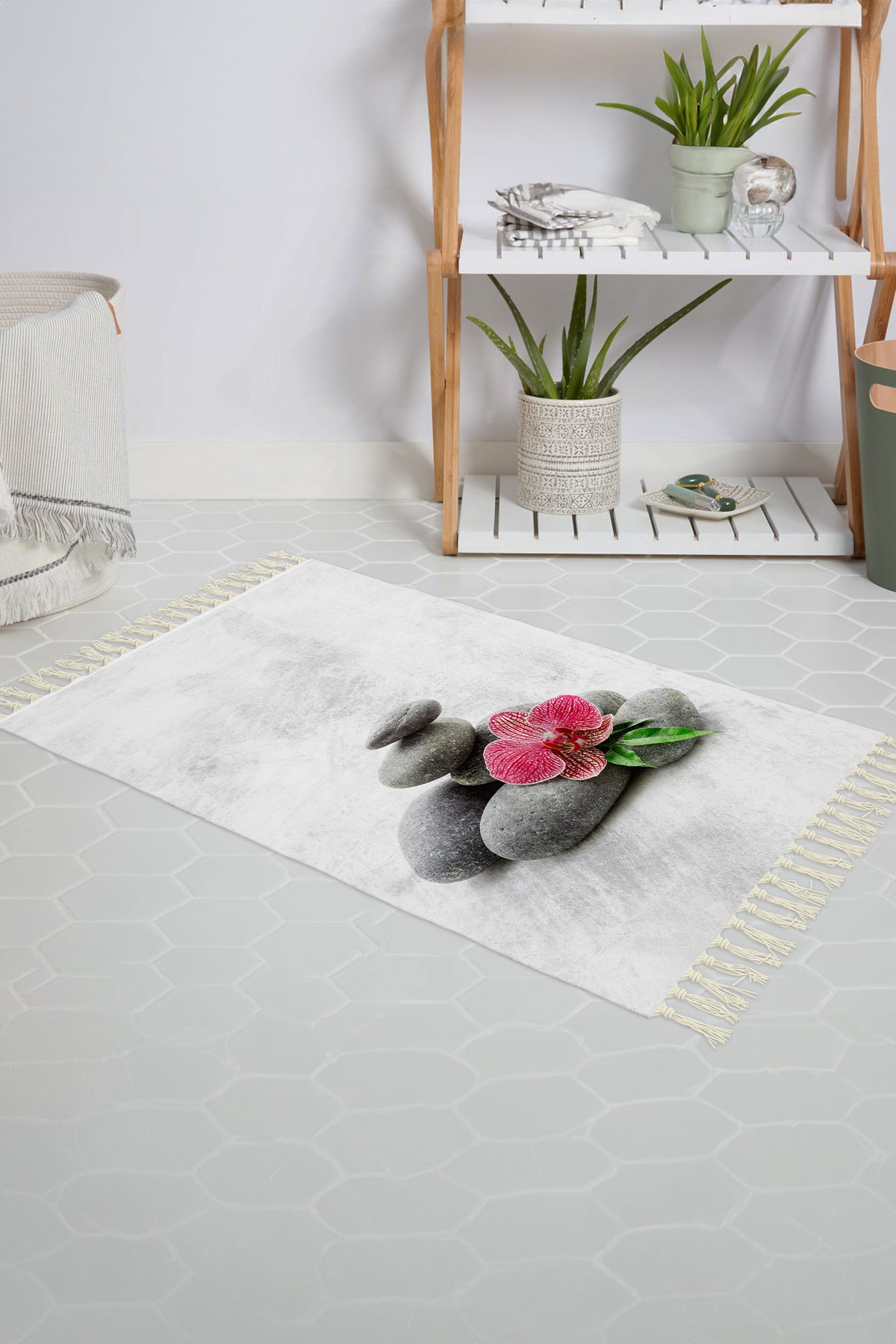 Tropikhome Kaymaz Tabanlı Dijital Baskılı 50x80cm Püsküllü Banyo Paspası — Spa