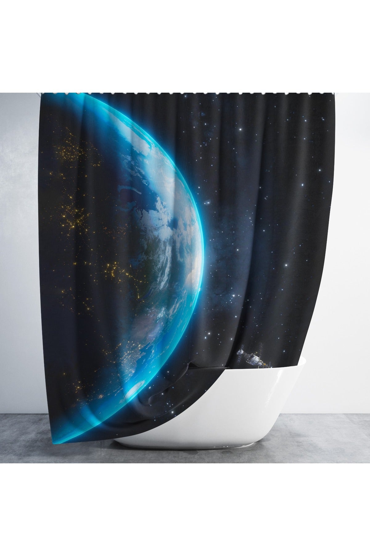 Tropikhome 180 x 200 Siyah Uzay Desenli Banyo Perdesi — Siyah