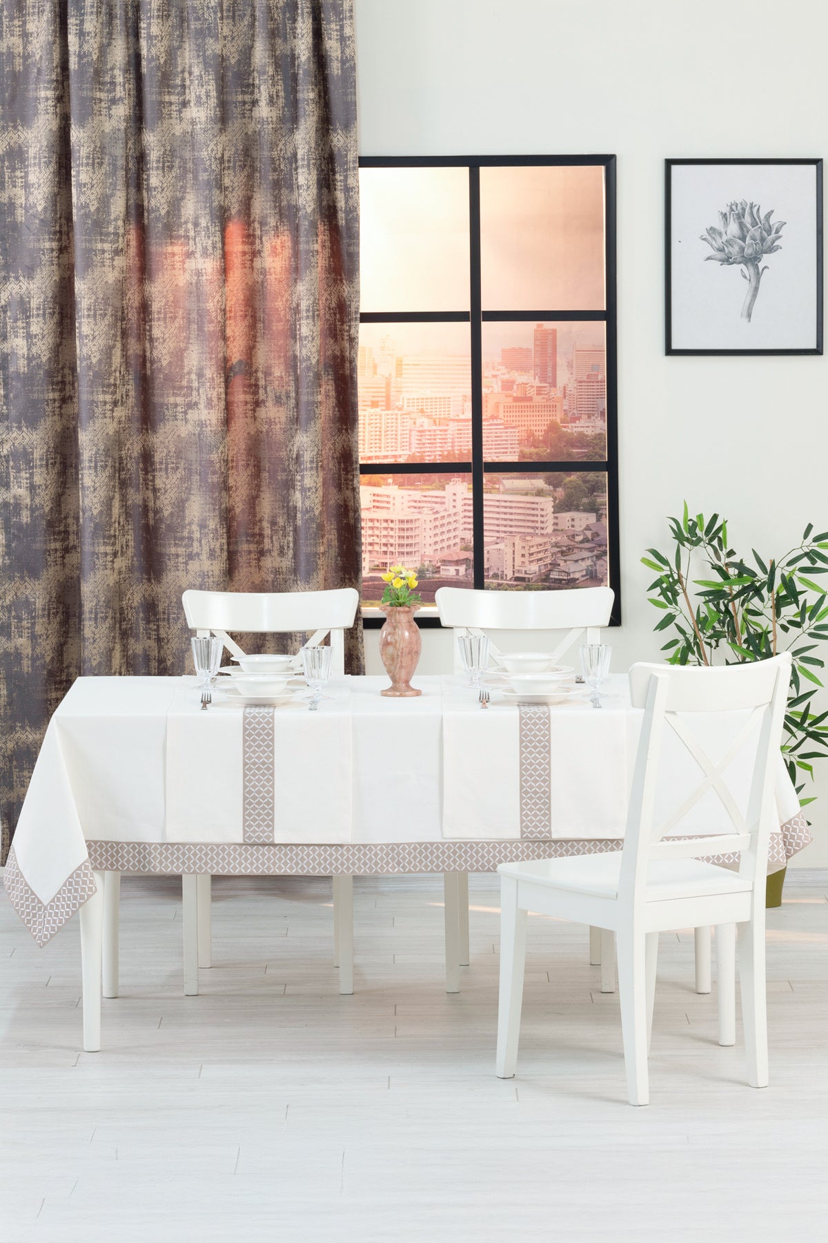 Tropikhome 160 x 260 + 2 Runner Krem Çeyizlik Pamuklu Masa Örtüsü Seti — Krem