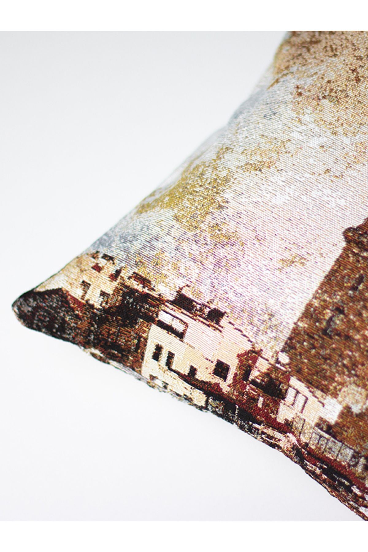 Tropikhome ST-9 Kırsal Ev Desenli 45 x 45 Cm Çift Taraflı Goblen Dokuma Kırlent Kılıfı — Çok Renkli