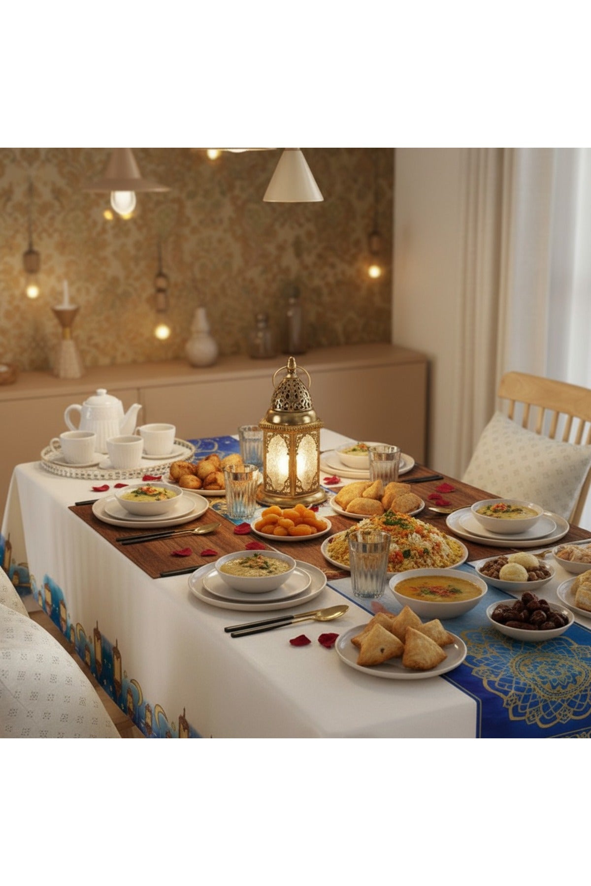 Tropikhome 150 x 220 Çok Renkli Ramazan Temalı Dijital Baskılı Dertsiz Leke Tutmaz Masa Örtüsü — Çok Renkli
