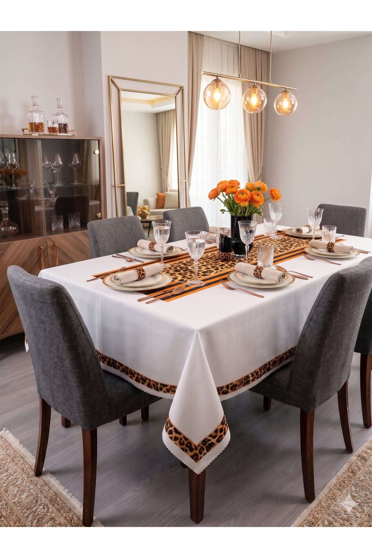 Tropikhome 150 x 220 Leopar Desenli Solma Yapmaz Dijital Baskılı Dertsiz Masa Örtüsü — Kahverengi