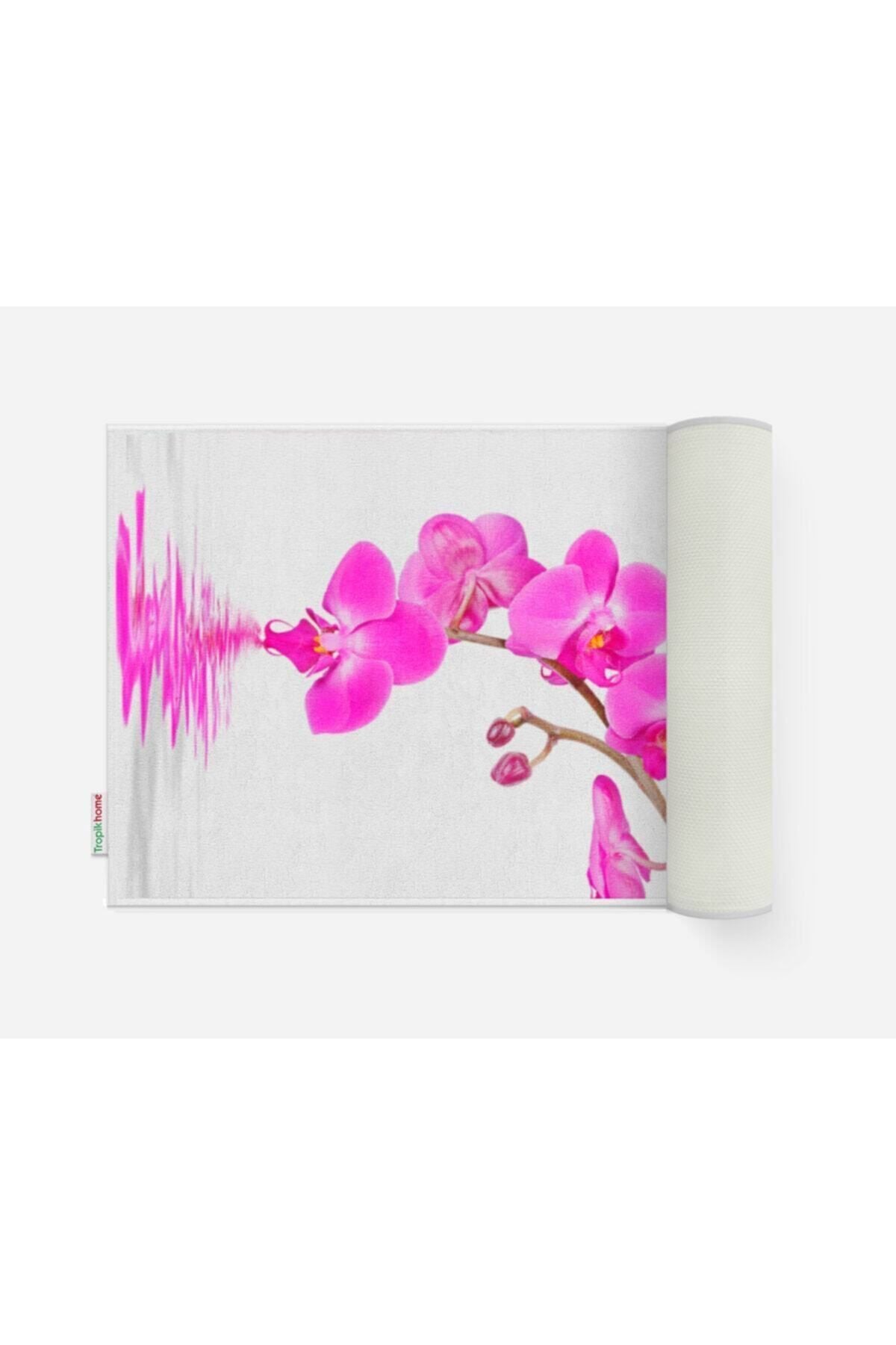 Tropikhome Kaymaz Tabanlı Dijital Baskılı 50x80cm Püsküllü Banyo Paspası — Orchid