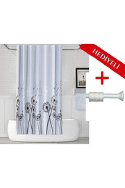 Karahindibaa Desenli Polyester Kumaş Banyo Perdesi 2MT Beyaz Yaylı Boru ve C-halkalı Set — Gri