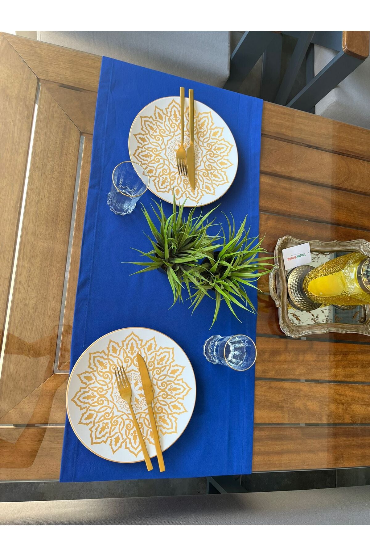 Tropikhome Pamuklu Su Geçirmez Mavi 40 x 140 Runner — Mavi