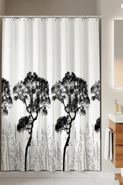 Tropikhome 180 x 200 Siyah Ağaç Desenli Banyo Perdesi — Siyah